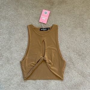 ASOS Tan Cropped Keyhole Cutout Top